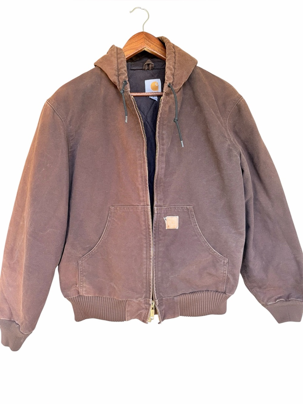 Carhartt J130 DKB Faded Dark Brown Canvas Cotton Duck Jacket Mens S Womens M/L